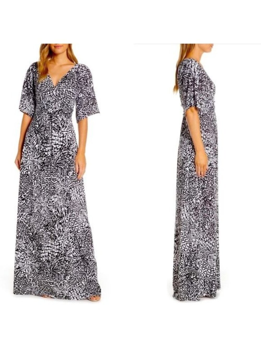 NWT LILLY PULITZER Parigi Maxi Wrap Dress Black and White size XXS - Picture 9 of 10
